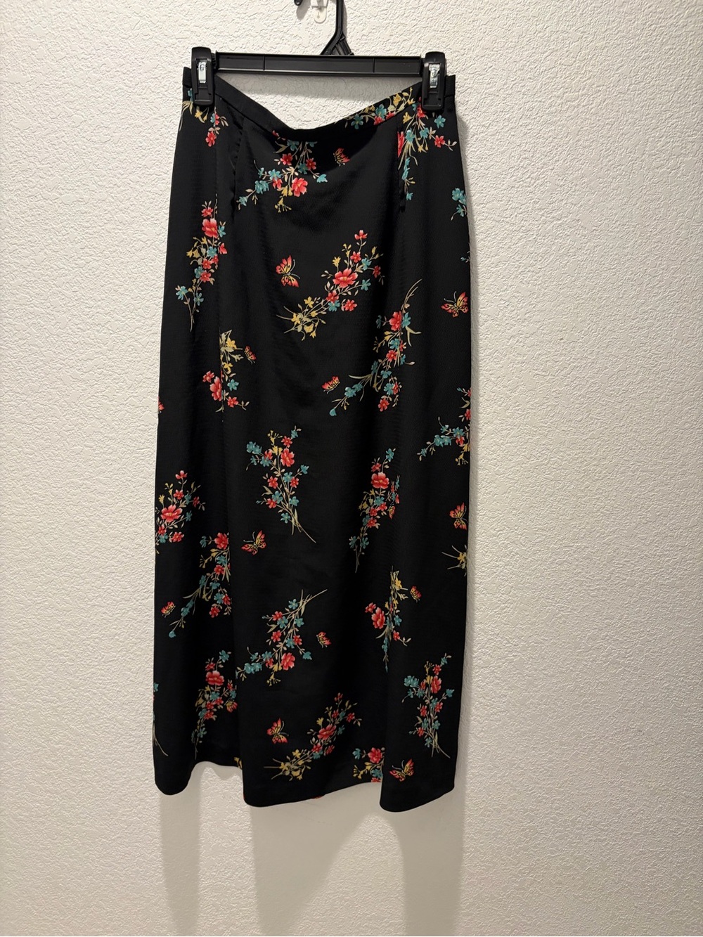 Black Floral Midi Skirt - Women's